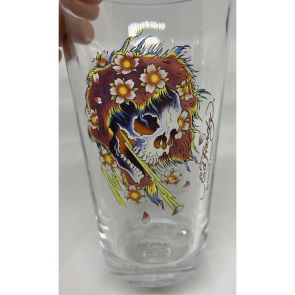Ed Hardy Glass Cup Lightning Bolt Skull Japan Christian Audigier Flower Baller - Picture 3 of 12